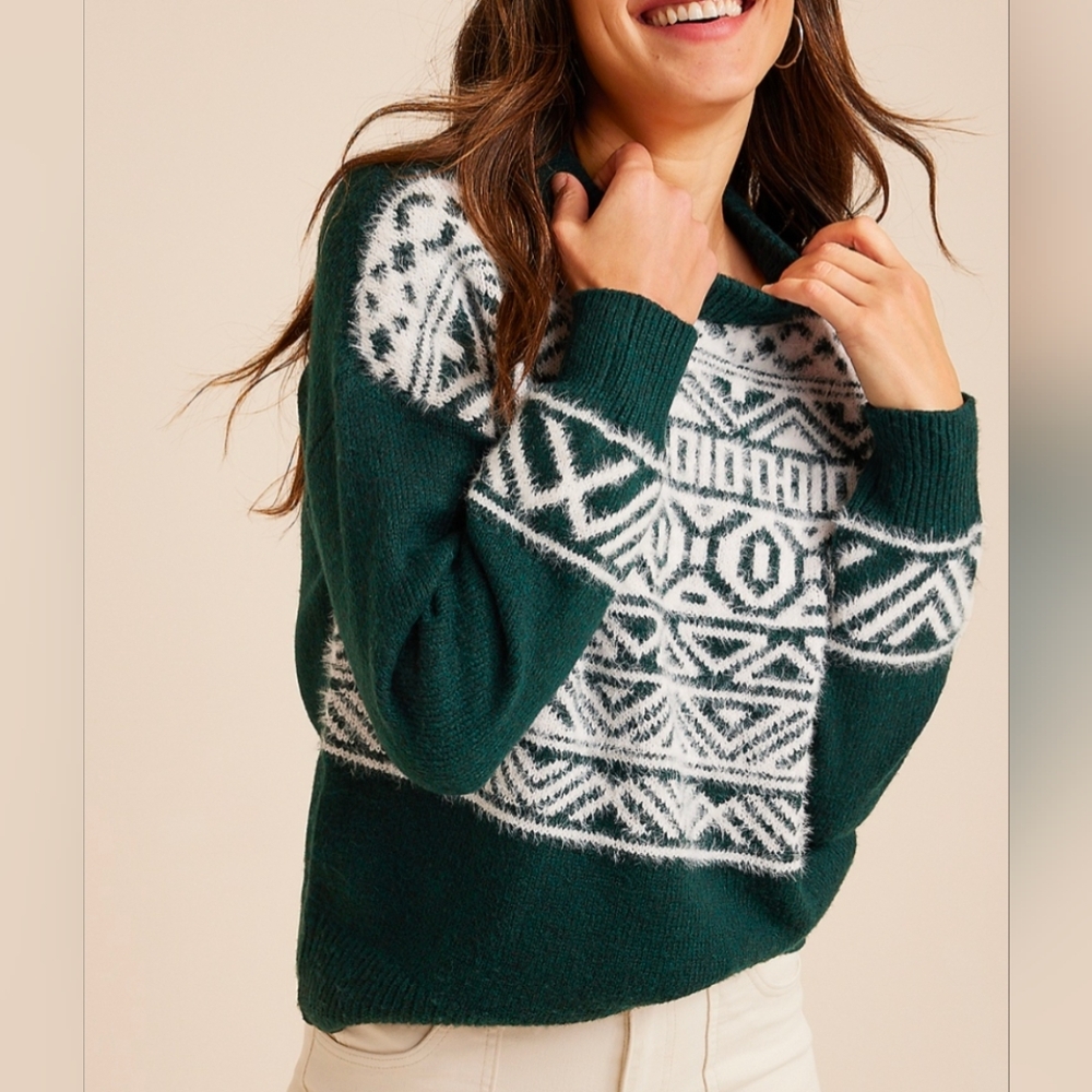 Dark Green and White Fair Isle Sweater
